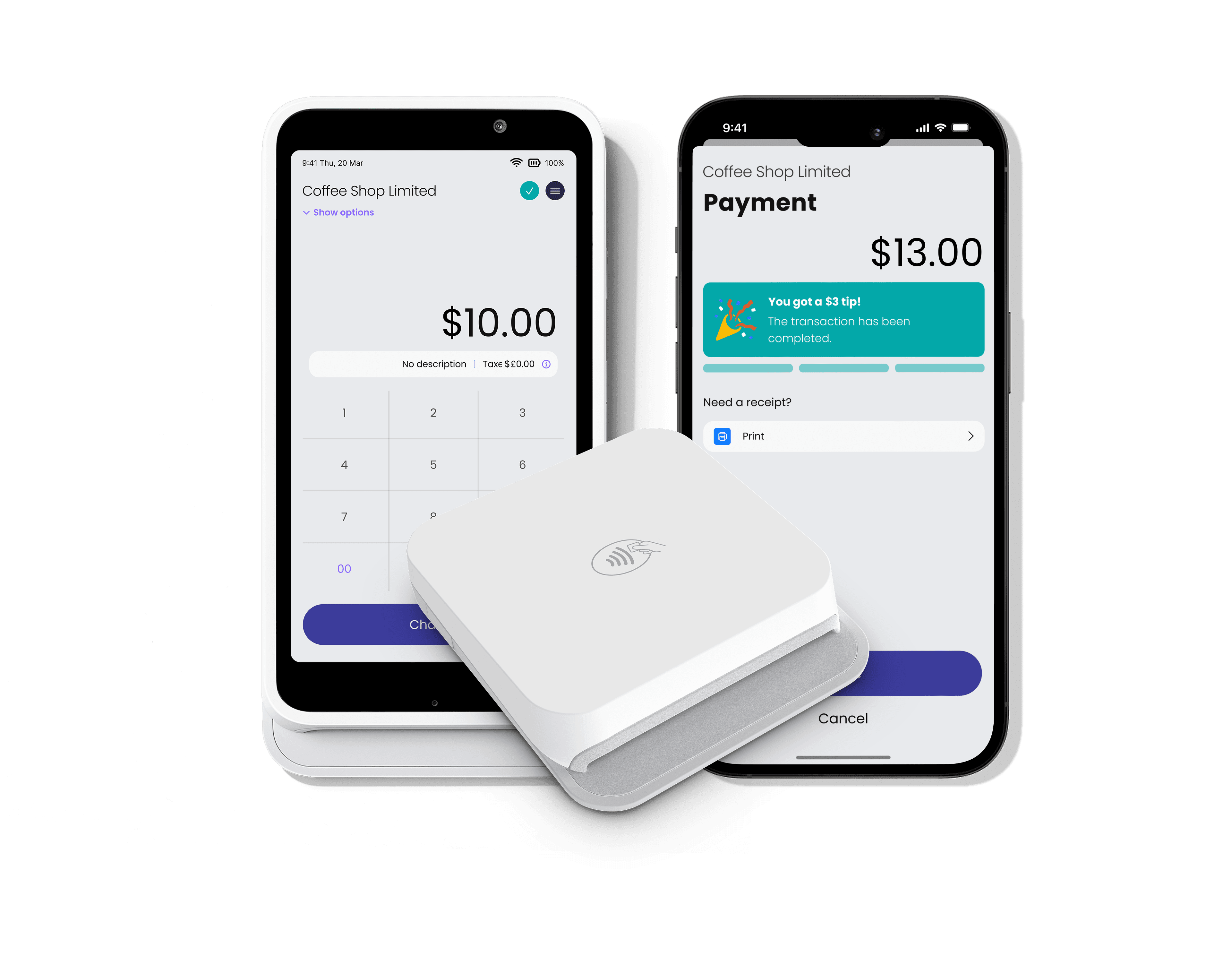 US payment devices showing tablet, smartphone and card terminal processing payments